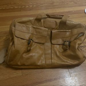 Genuine cognac tan dbrozzi leather duffle travel bag carryall